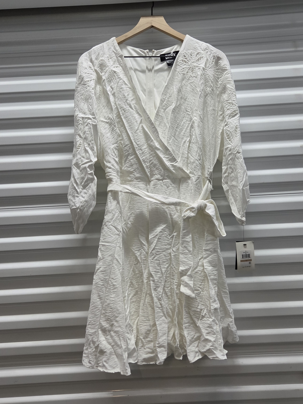 DKNY Wrap Dress Floral Embroidered White Size 12 NWT